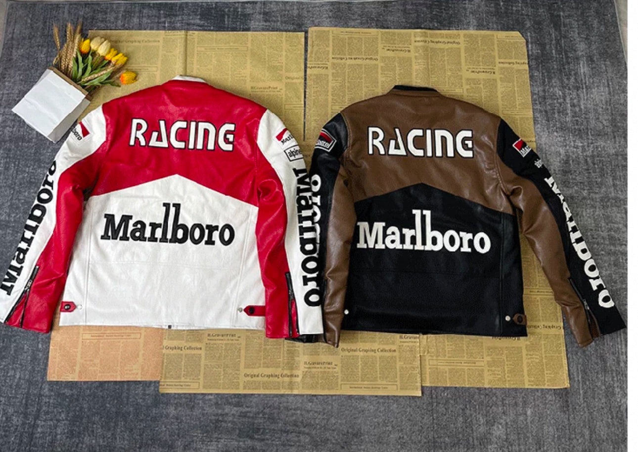 Marlboro Racing Leather Jacket – Retro MotoGP/F1 Style (Red & Brown Variants)