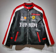 Ferrari Racing Leather Jacket – Black Red F1 Motorsport Style
