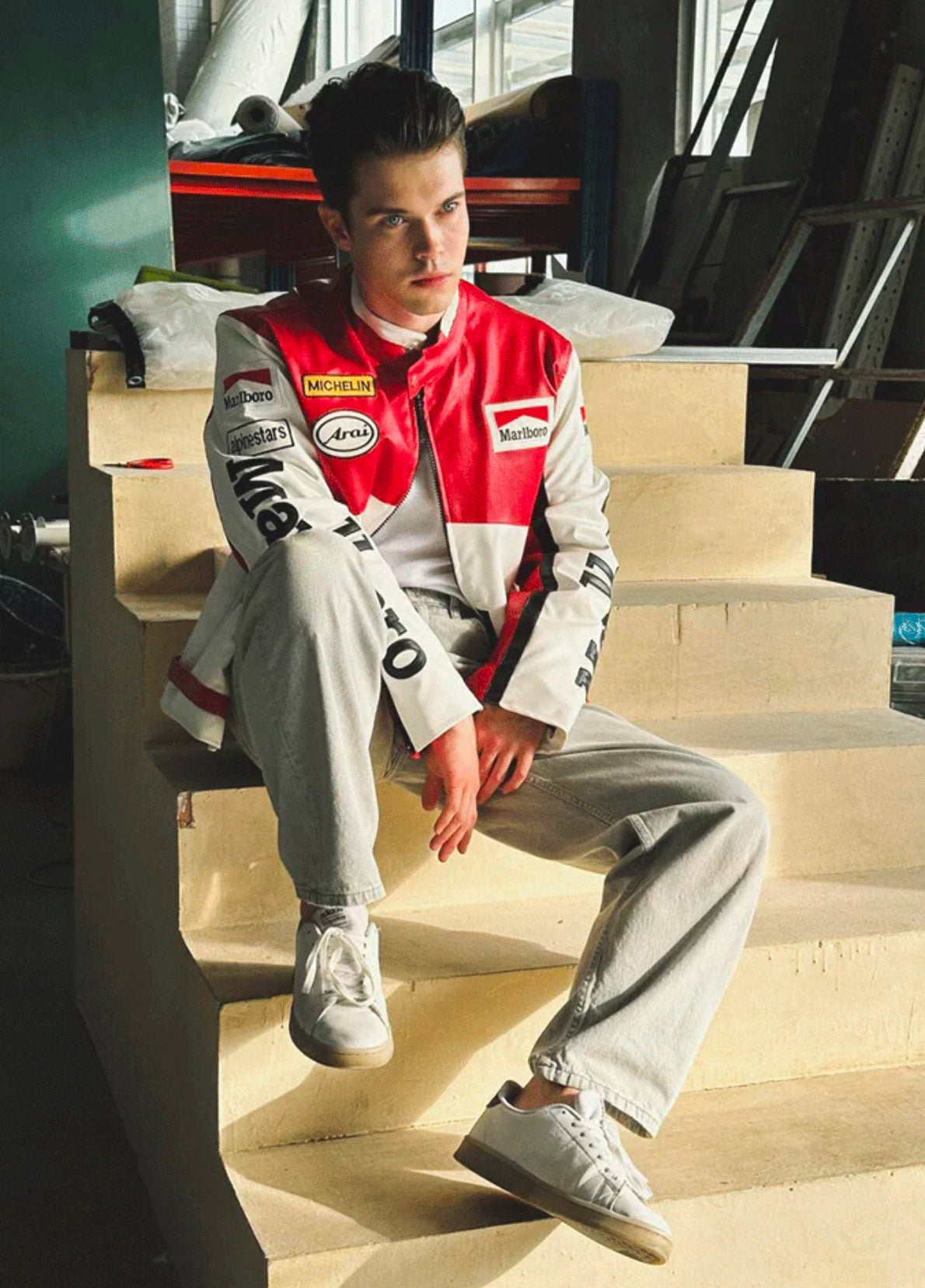 Marlboro Racing Leather Jacket – Retro MotoGP/F1 Style (Red & Brown Variants)