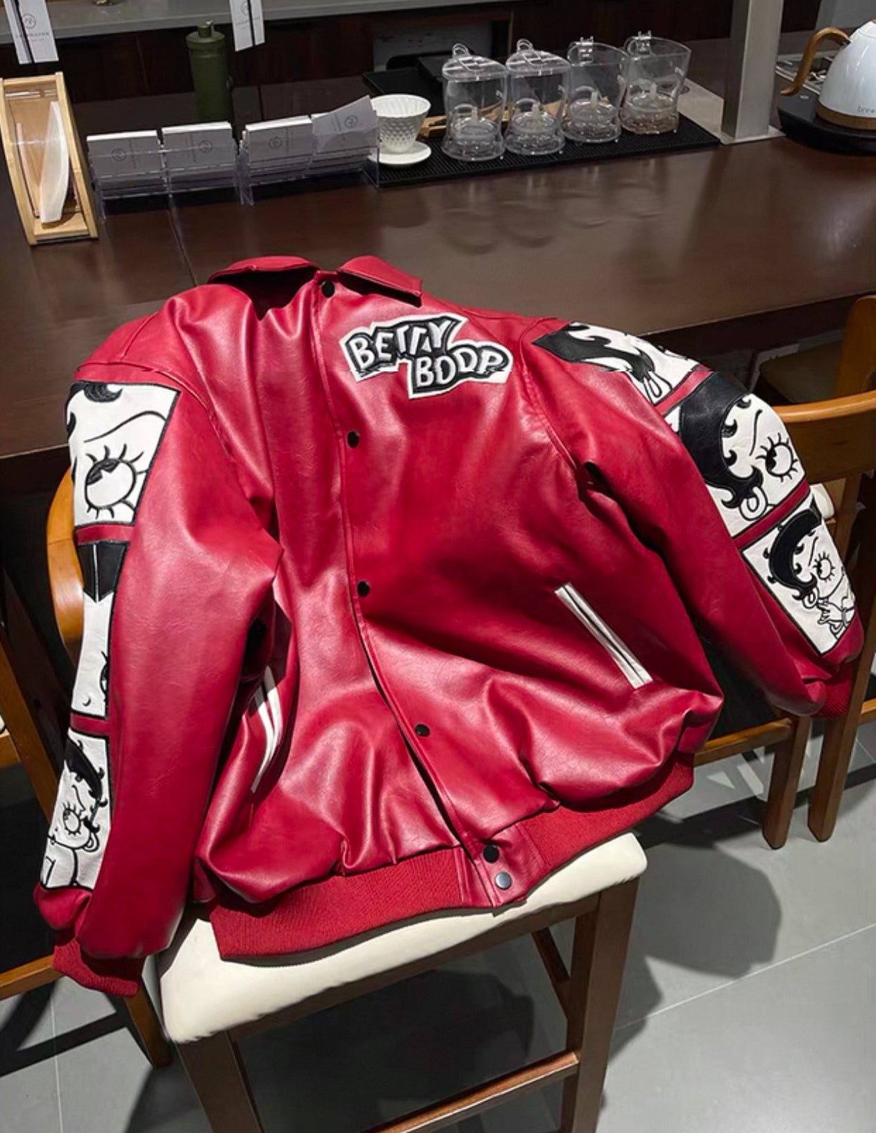 Betty Boop Red Leather Jacket – Retro Cartoon Bomber Streetwear
