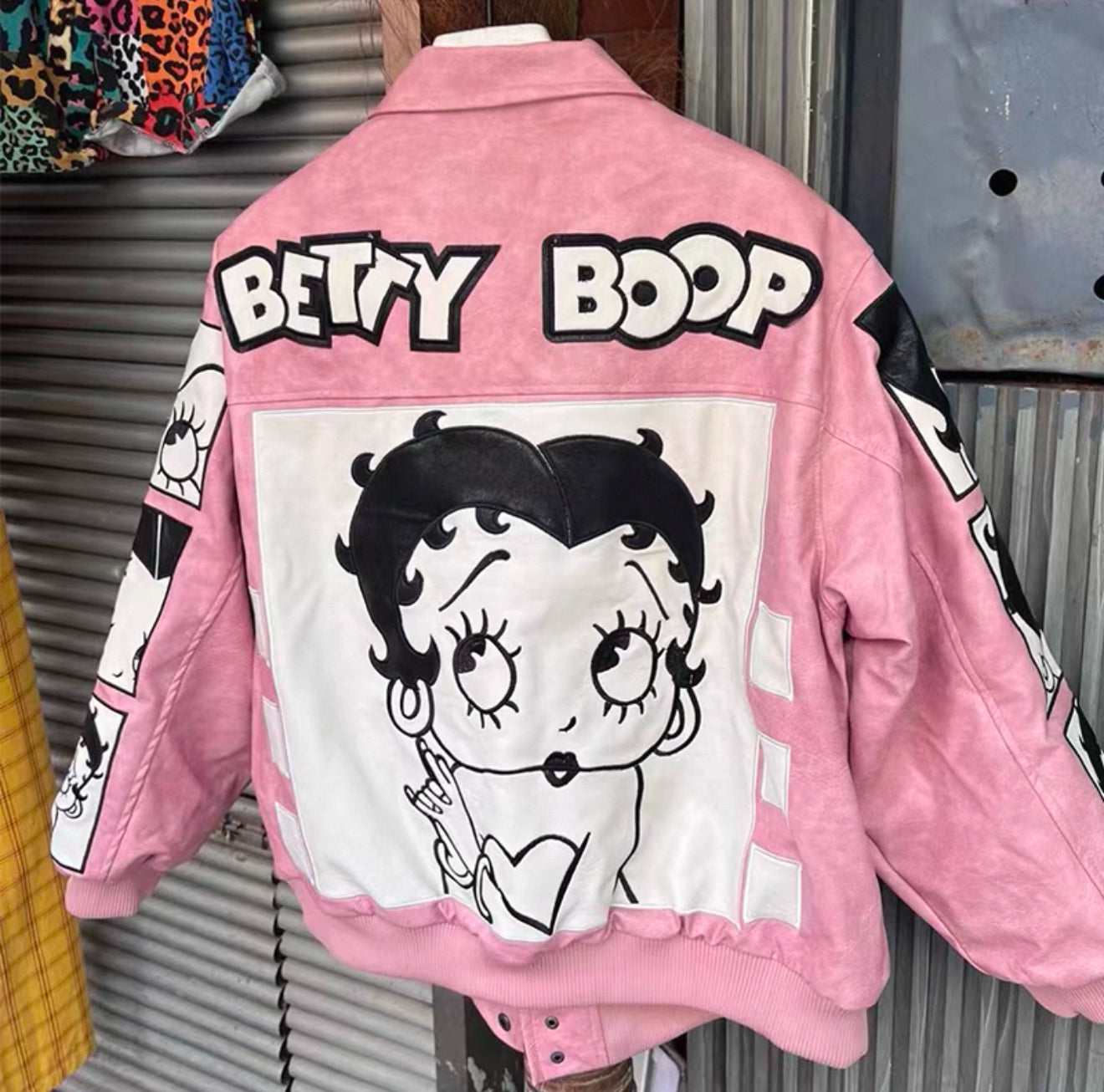 Betty Boop Red Leather Jacket – Retro Cartoon Bomber Streetwear