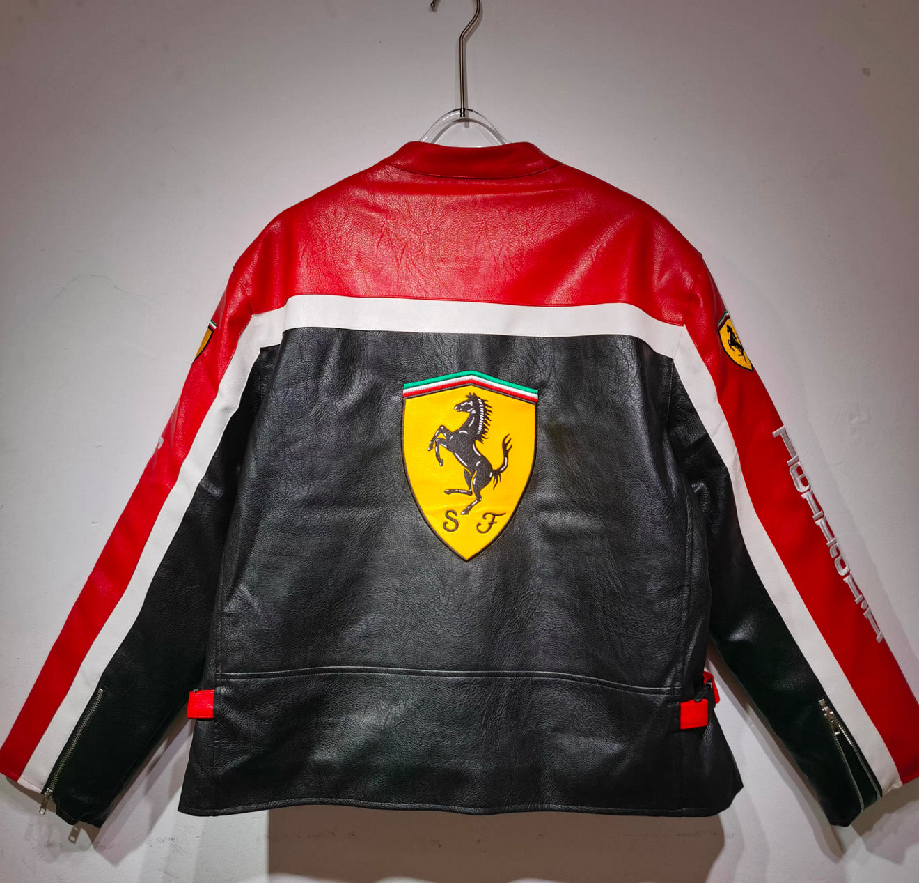 Ferrari Racing Leather Jacket – Black Red F1 Motorsport Style