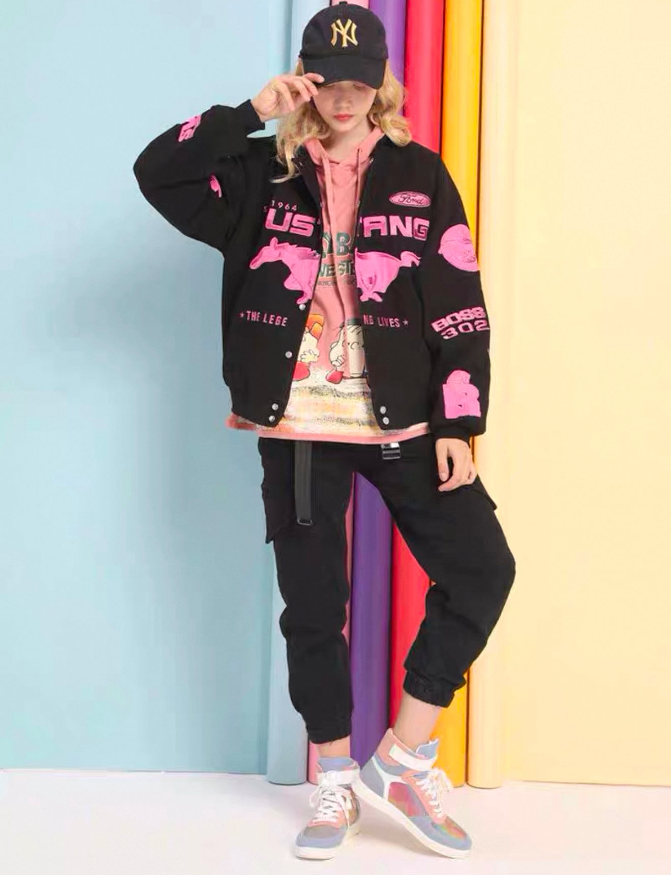 Mustang Black and Pink Racing Jacket