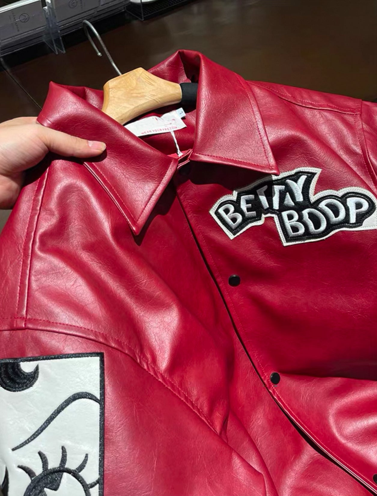 Betty Boop Red Leather Jacket – Retro Cartoon Bomber Streetwear