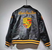 Aimé Leon Dore x Porsche Leather Jacket – Limited Edition Red Motorsport Varsity