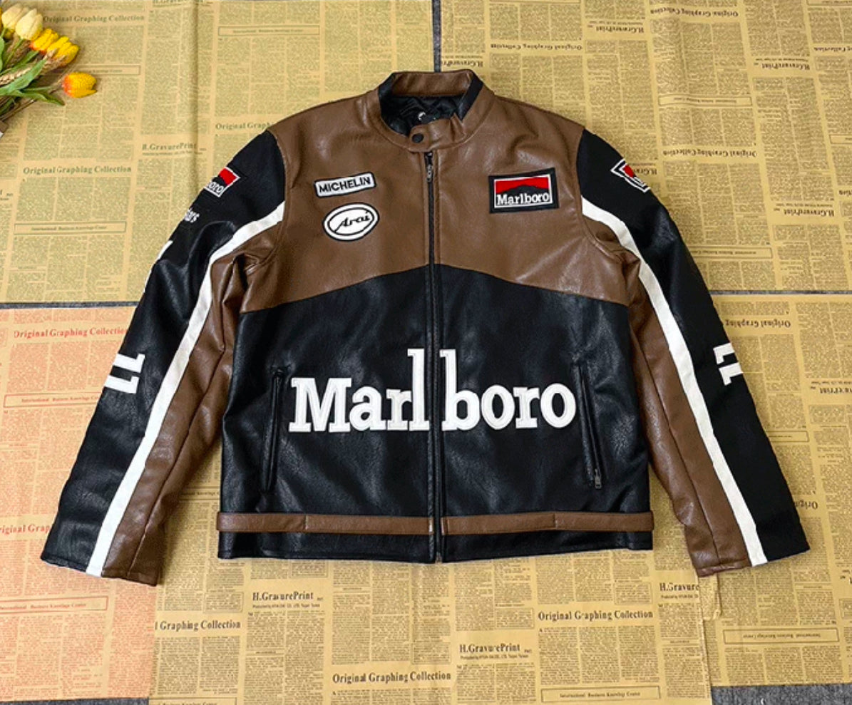 Marlboro Racing Leather Jacket – Retro MotoGP/F1 Style (Red & Brown Variants)