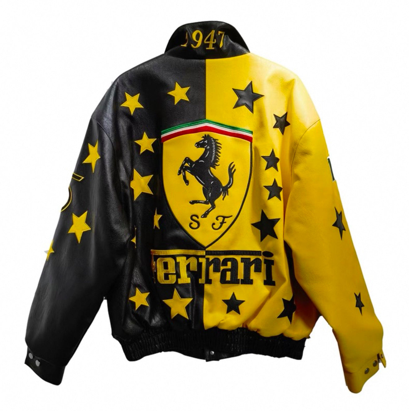 Ferrari Black & Yellow Leather Jacket – Limited Edition Racing Star Bomber