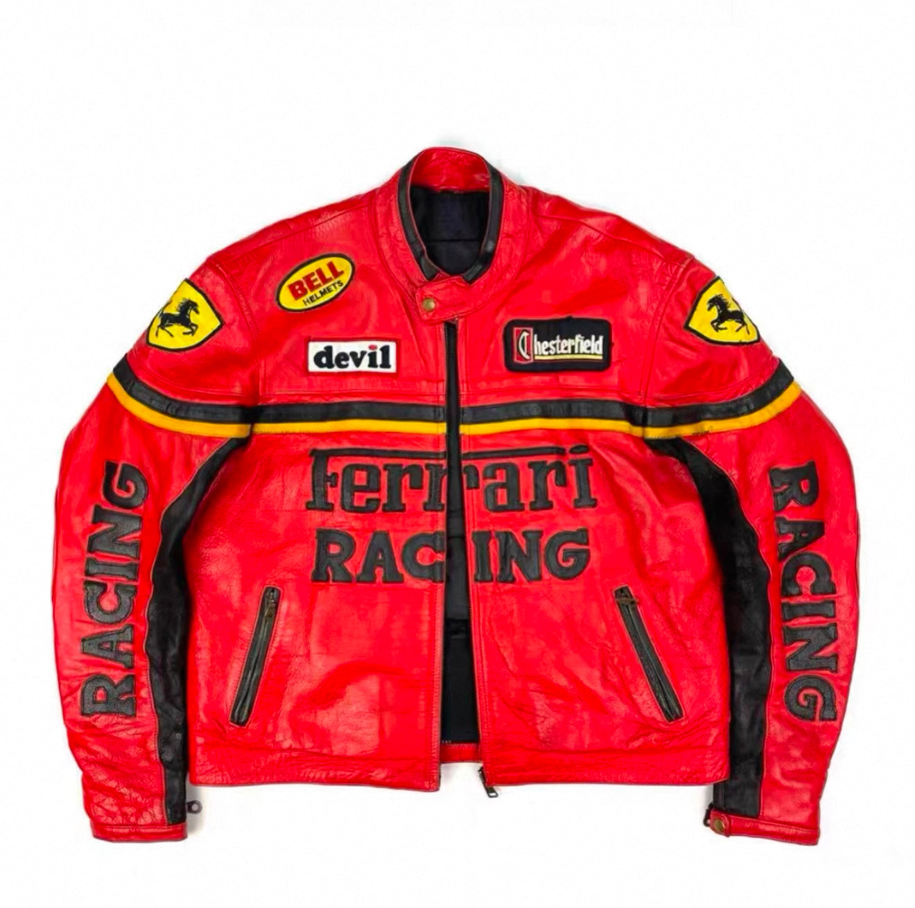 Ferrari Racing Leather Jacket – Vintage F1 Style Motorsport Outerwear