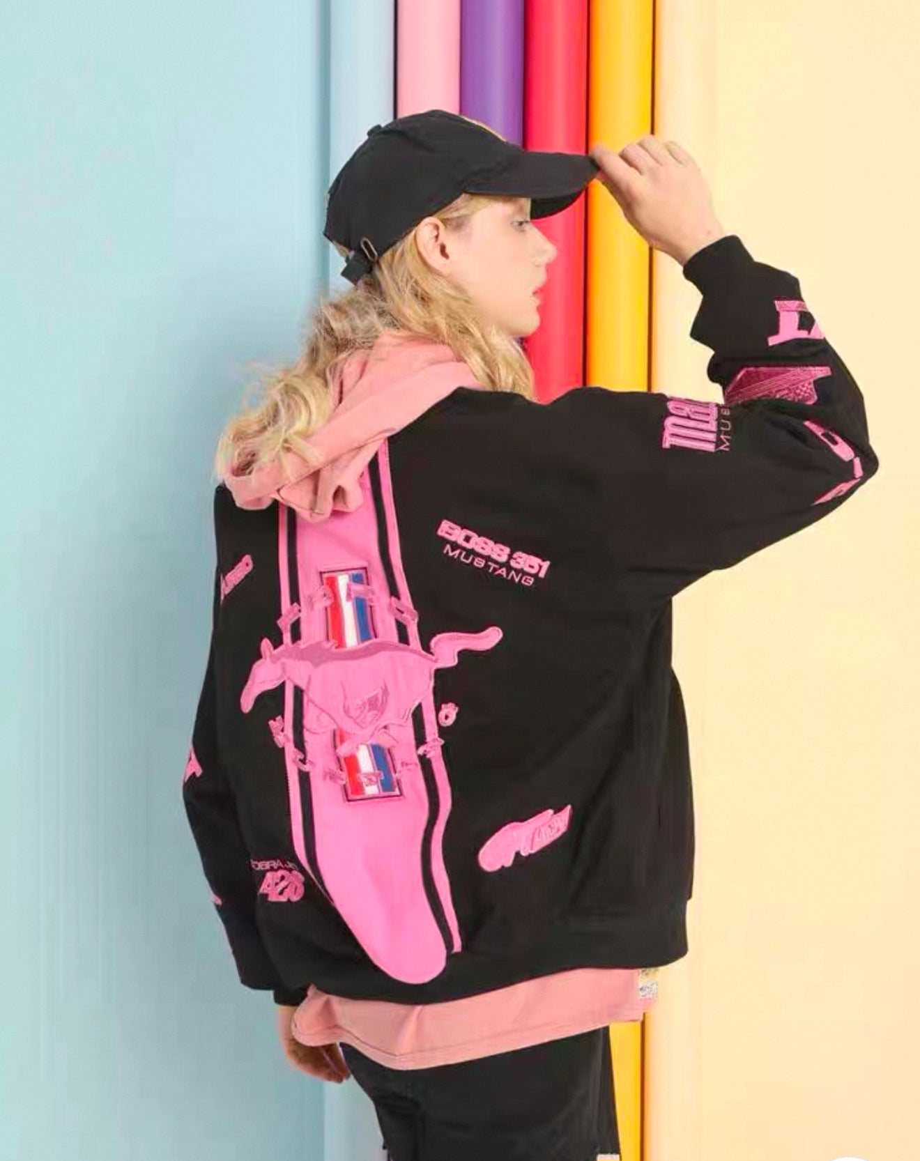 Mustang Black and Pink Racing Jacket
