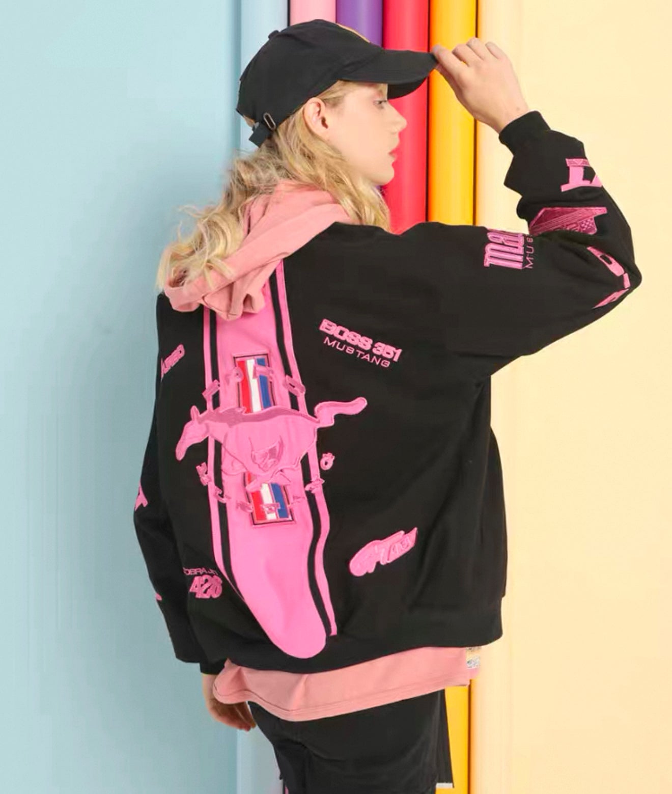 Mustang Black and Pink Racing Jacket