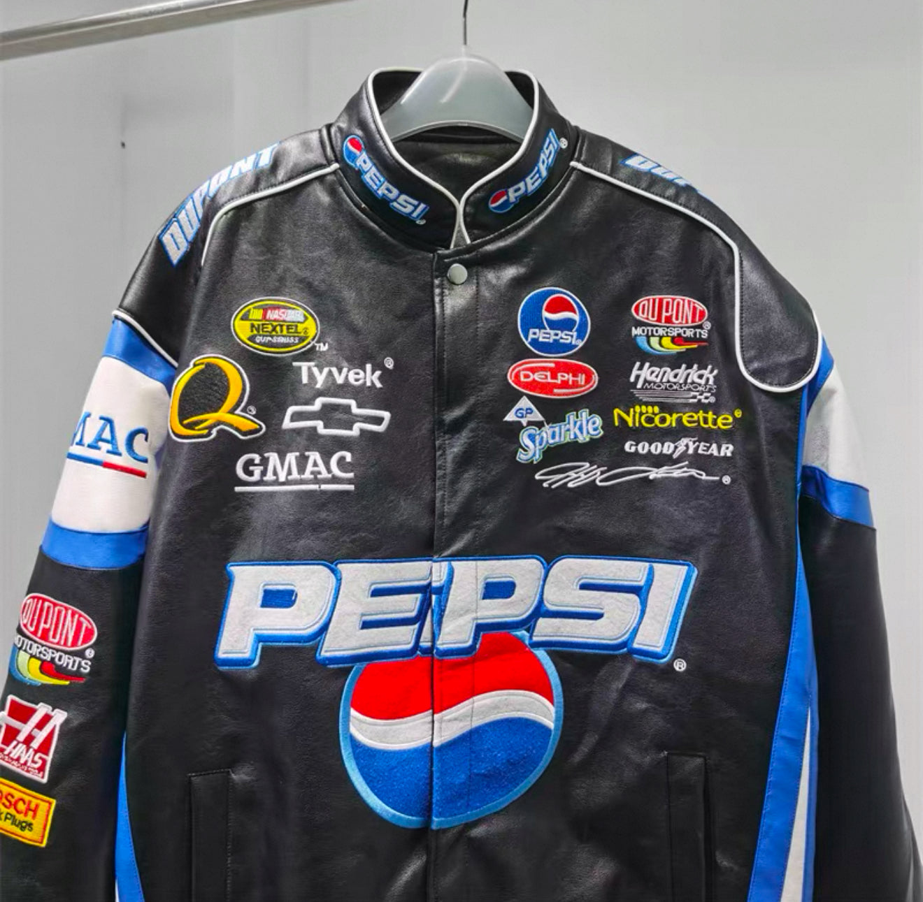 Pepsi Racing Leather Jacket – Black & Blue NASCAR Style