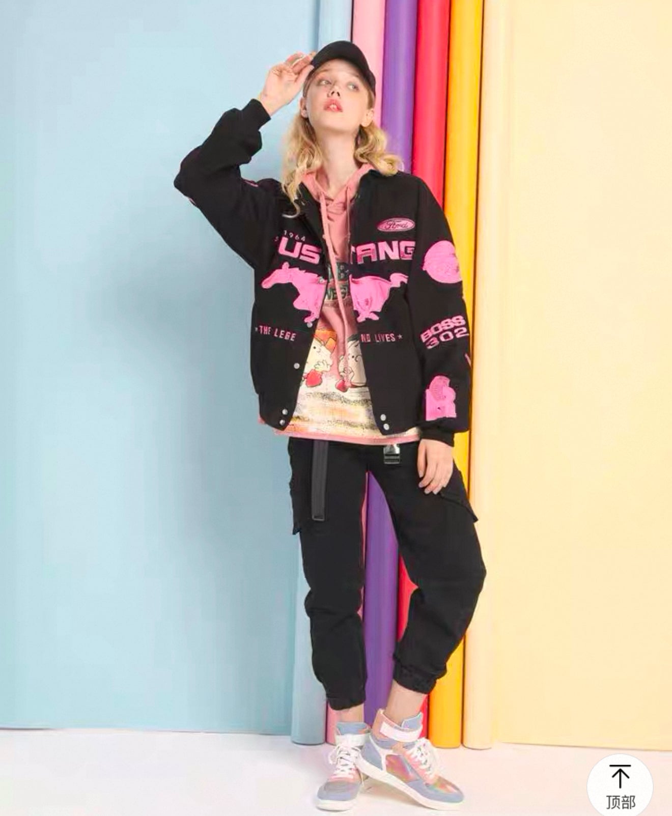 Mustang Black and Pink Racing Jacket