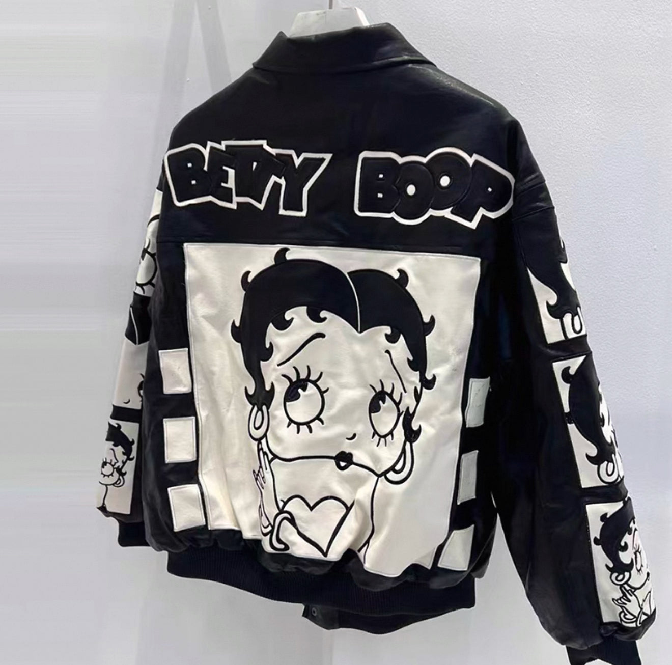 Betty Boop Red Leather Jacket – Retro Cartoon Bomber Streetwear