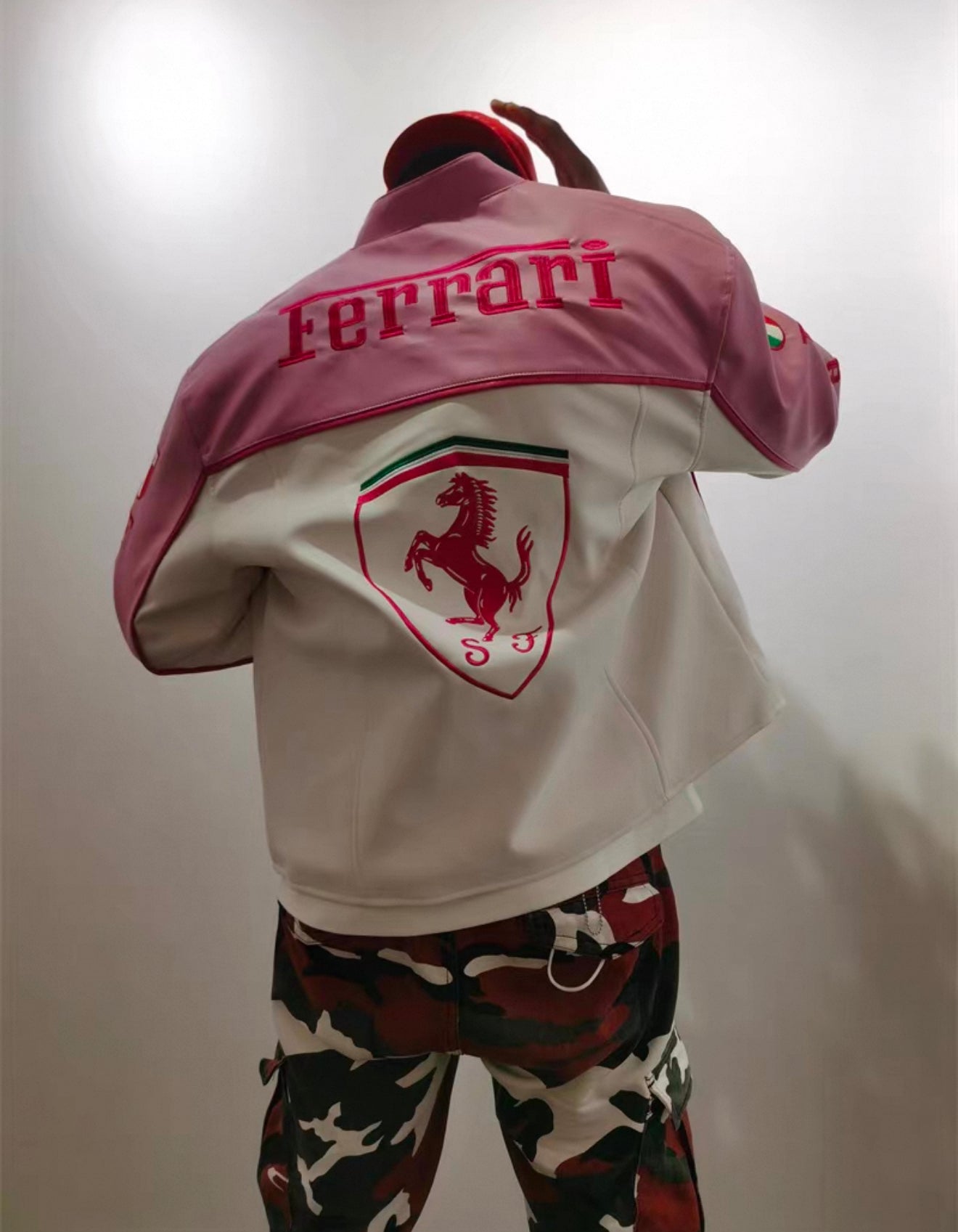 Ferrari Pink & White Leather Jacket – Kimi #1 Edition Racing Style
