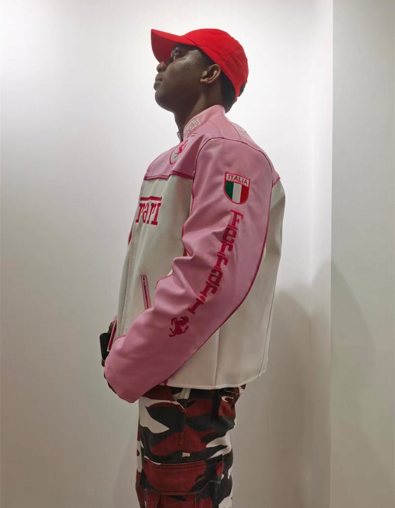 Ferrari Pink & White Leather Jacket – Kimi #1 Edition Racing Style