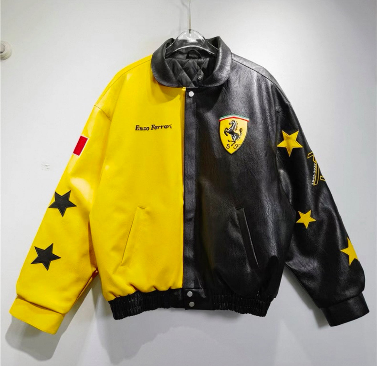 Ferrari Black & Yellow Leather Jacket – Limited Edition Racing Star Bomber