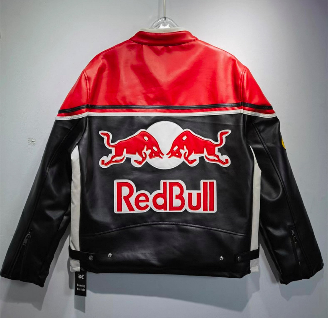 Red Bull Racing Leather Jacket – MotoGP Style Biker Jacket with Sponsor Patches
