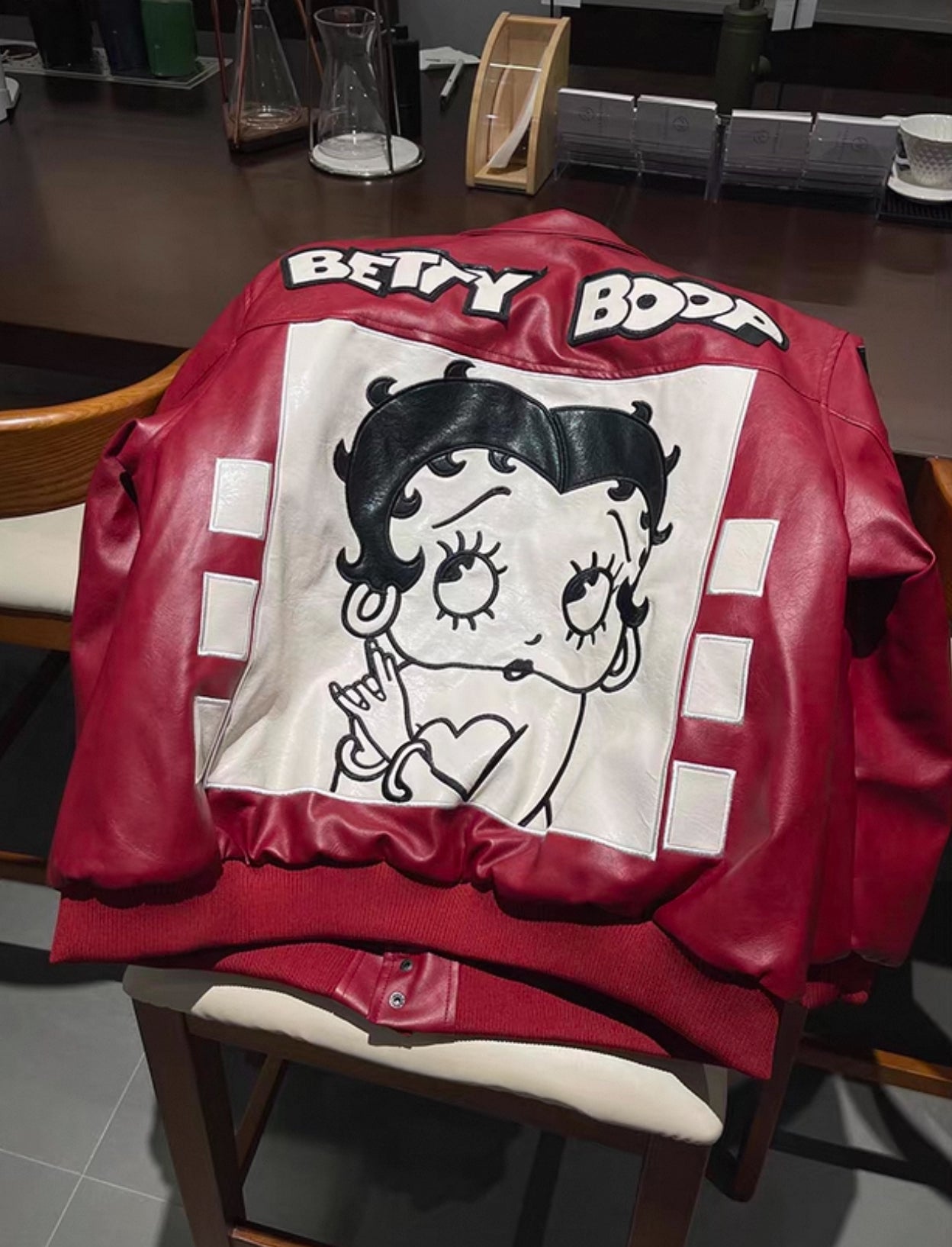 Betty Boop Red Leather Jacket – Retro Cartoon Bomber Streetwear