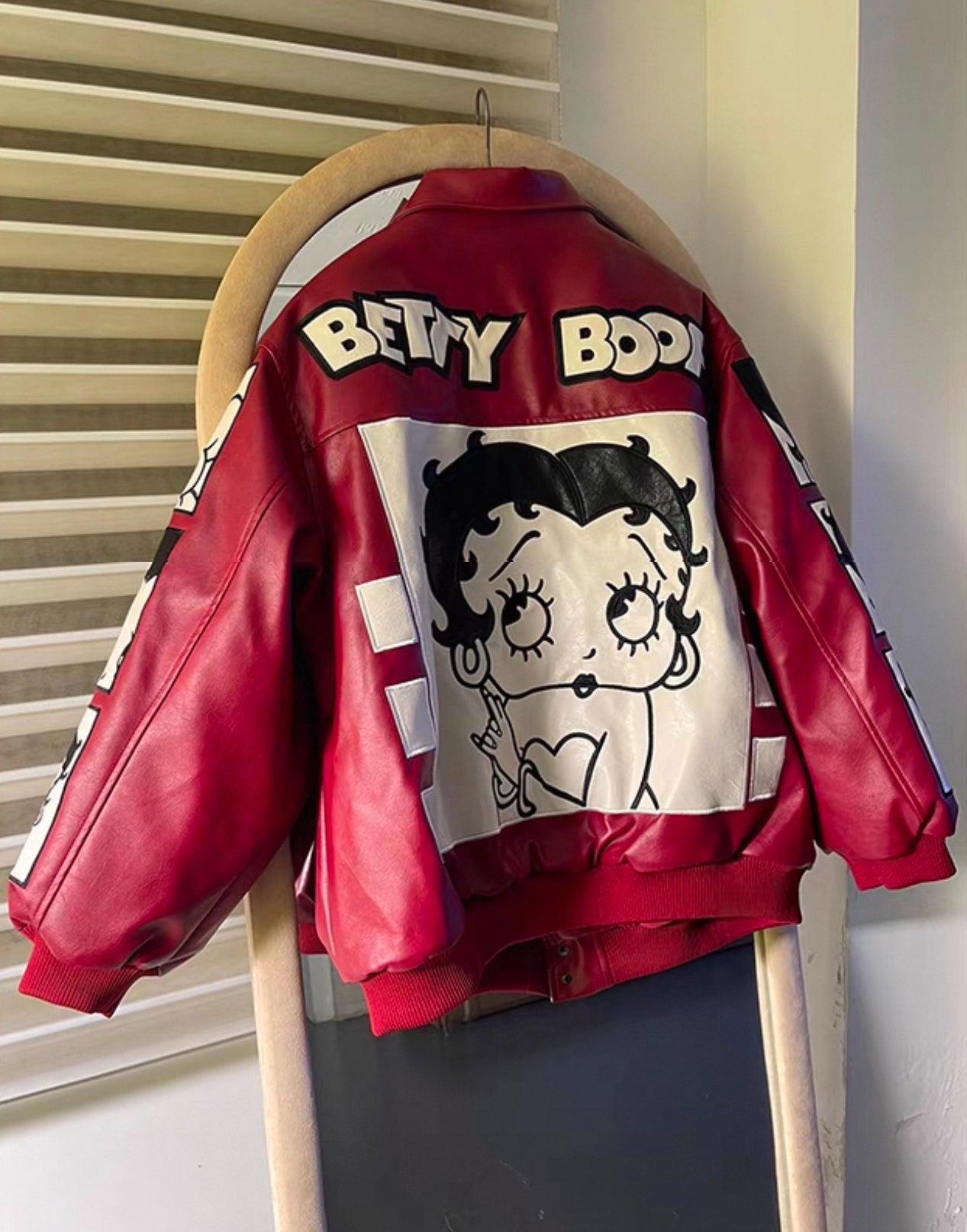 Betty Boop Red Leather Jacket – Retro Cartoon Bomber Streetwear