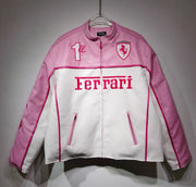 Ferrari Pink & White Leather Jacket – Kimi #1 Edition Racing Style