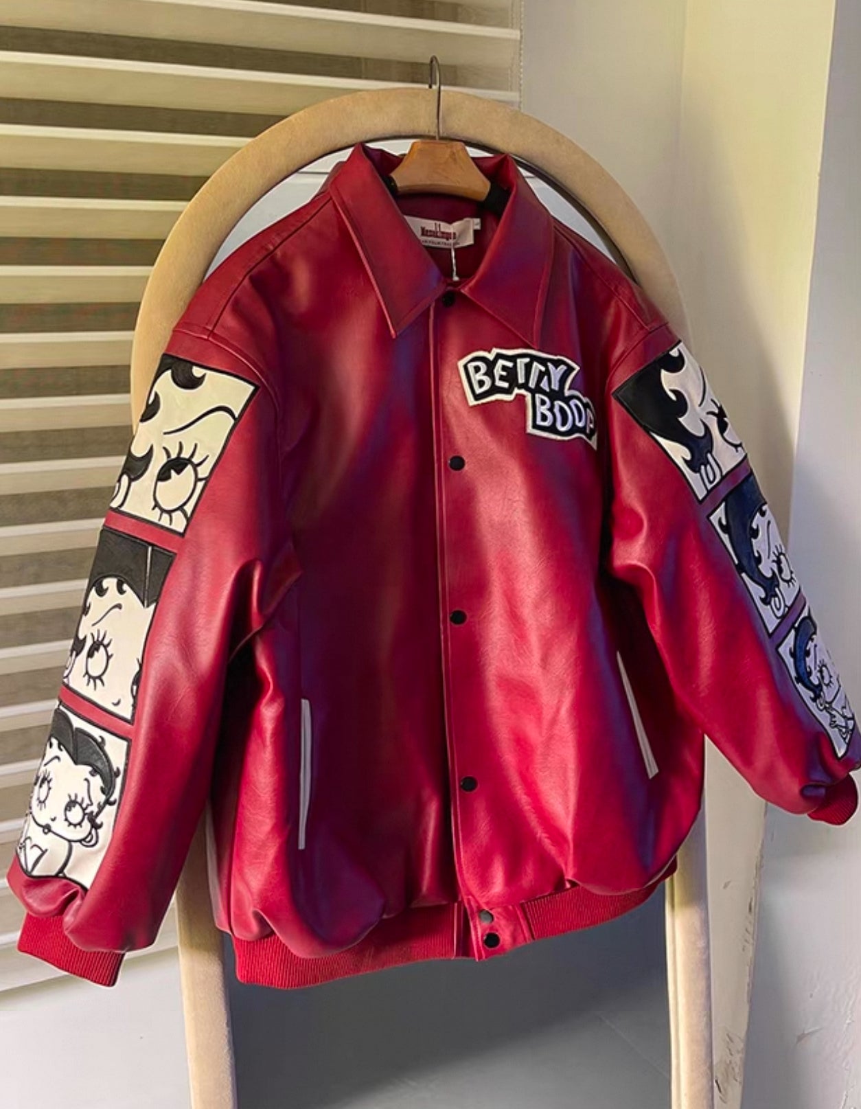 Betty Boop Red Leather Jacket – Retro Cartoon Bomber Streetwear