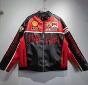 Ferrari Racing Leather Jacket – Black & Green Olympus Edition Motorsport Style