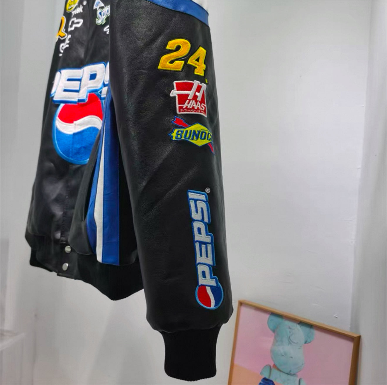 Pepsi Racing Leather Jacket – Black & Blue NASCAR Style