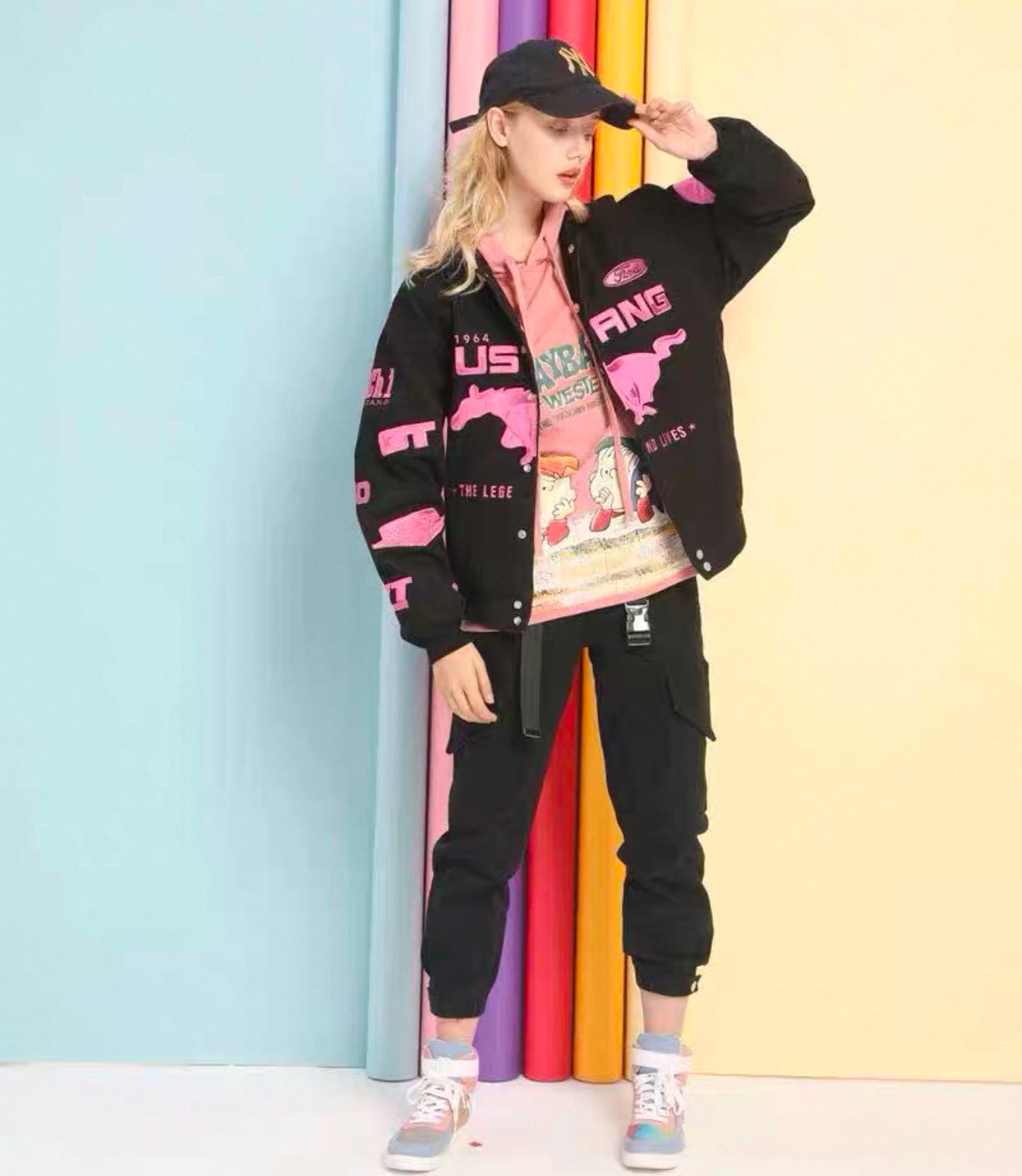 Mustang Black and Pink Racing Jacket