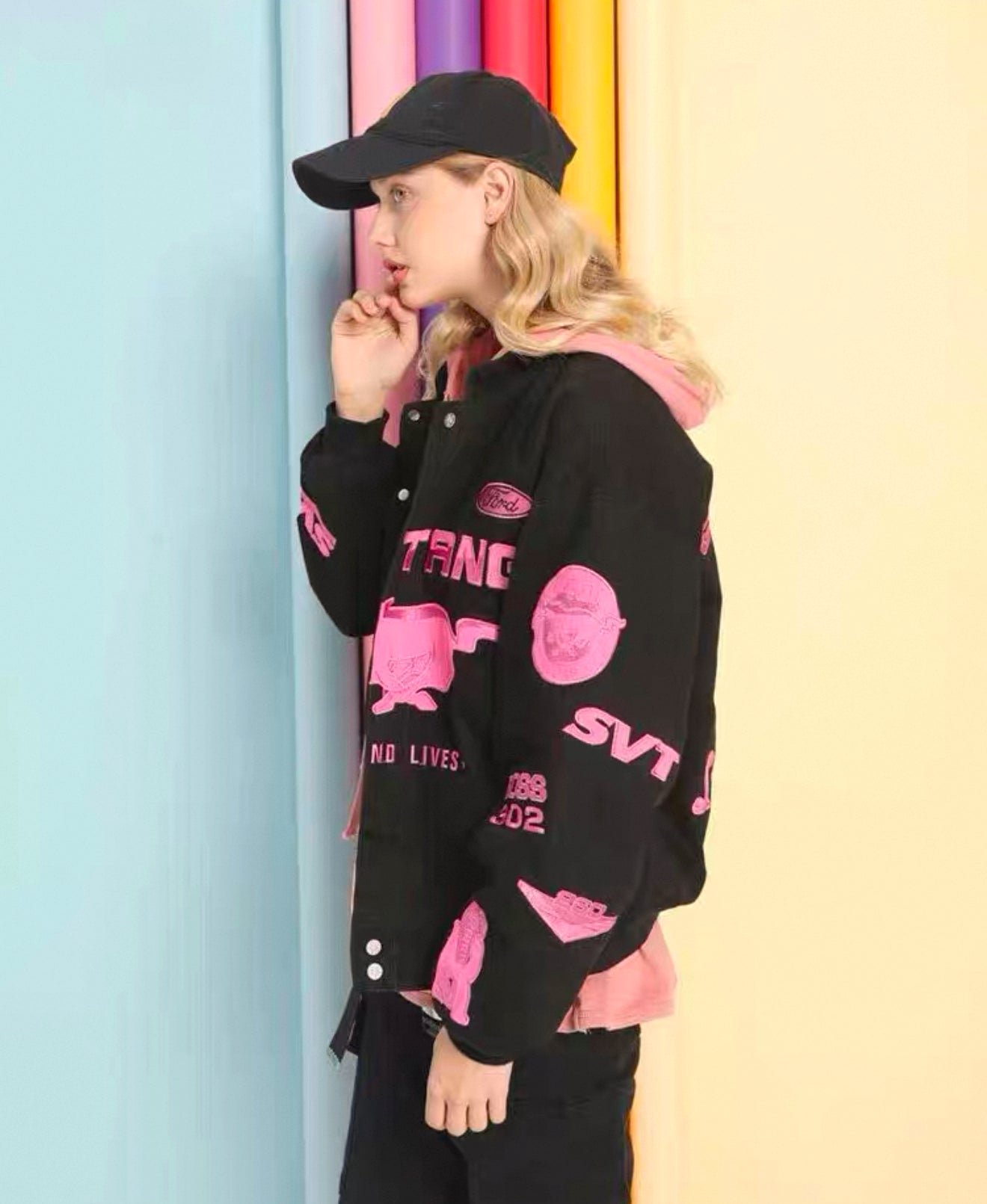 Mustang Black and Pink Racing Jacket