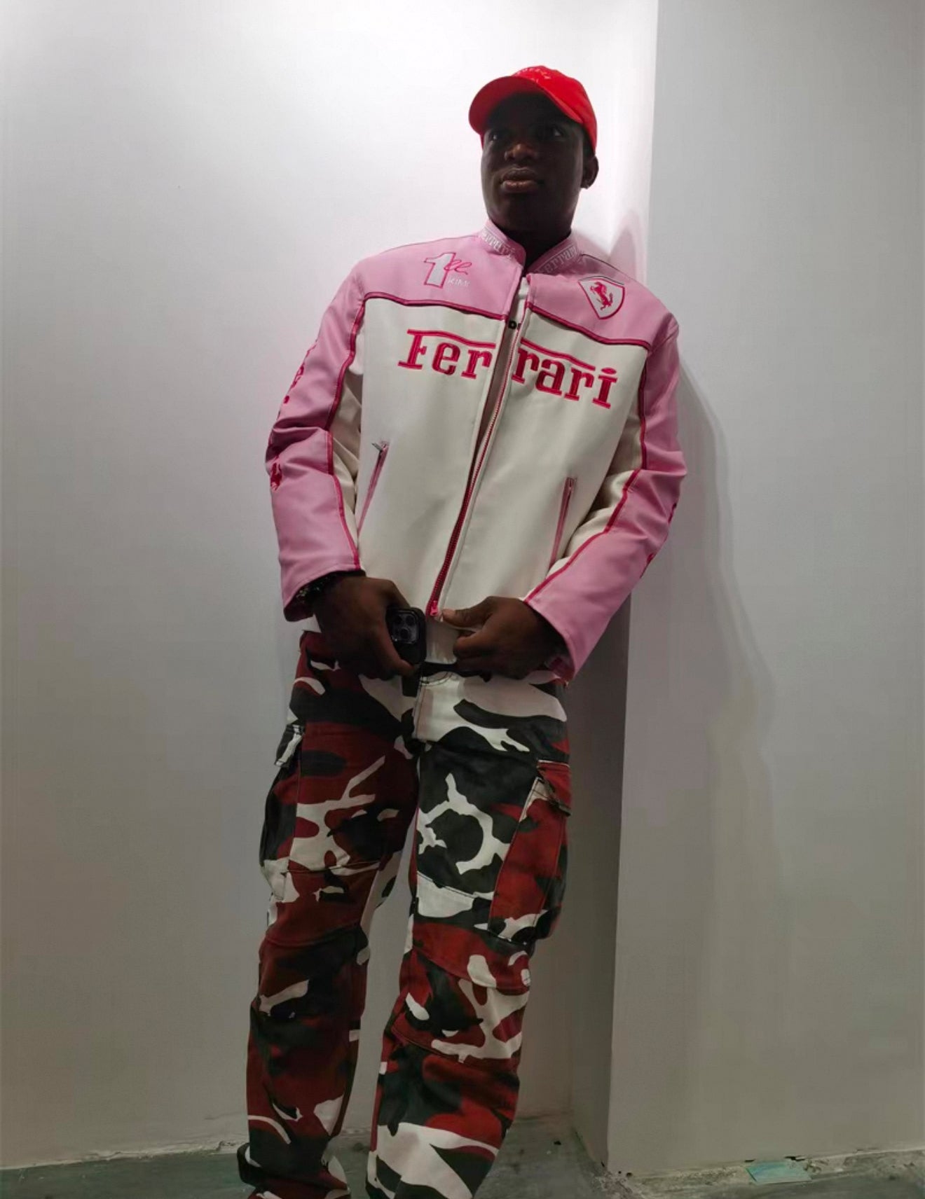 Ferrari Pink & White Leather Jacket – Kimi #1 Edition Racing Style