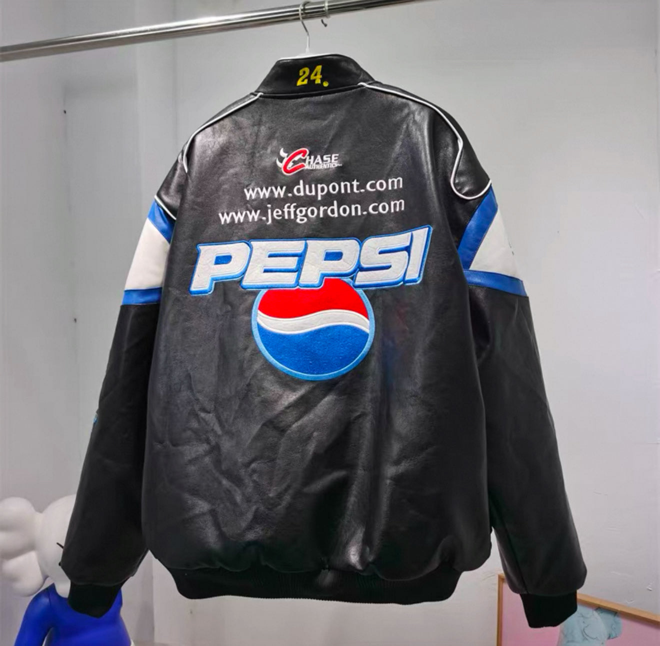 Pepsi Racing Leather Jacket – Black & Blue NASCAR Style