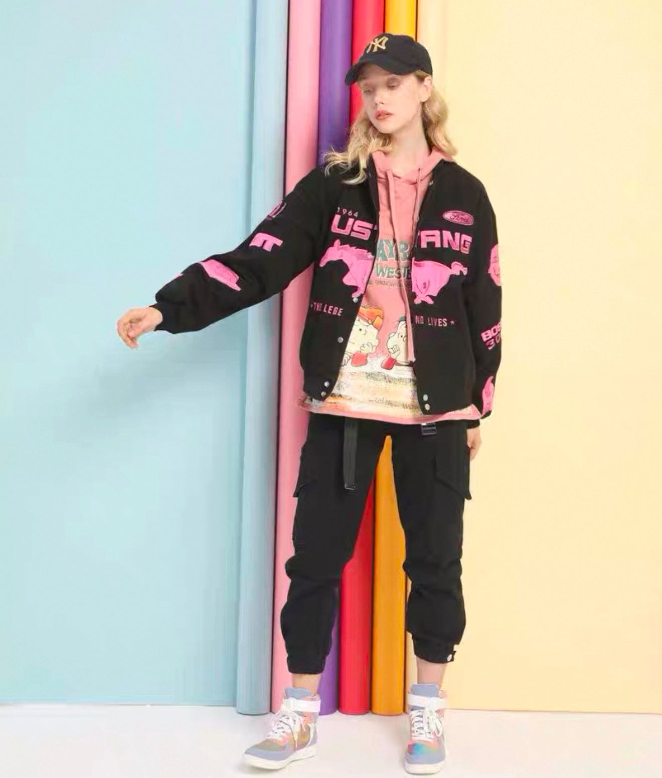 Mustang Black and Pink Racing Jacket