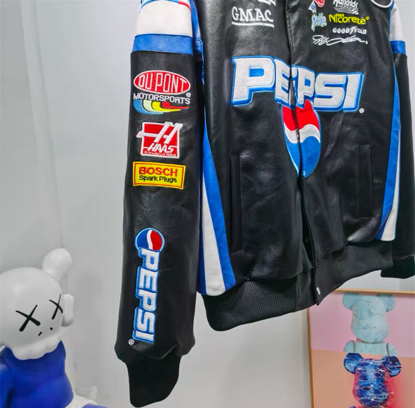 Pepsi Racing Leather Jacket – Black & Blue NASCAR Style